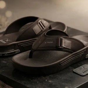 Men's black X-Trend Comfort Flex flip flop slippers with adjustable buckle strap, cushioned footbed, lightweight anti-slip sole, and modern casual design for everyday comfort.