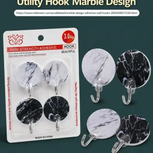 4 pcs marble design adhesive wall hooks with stainless steel hooks