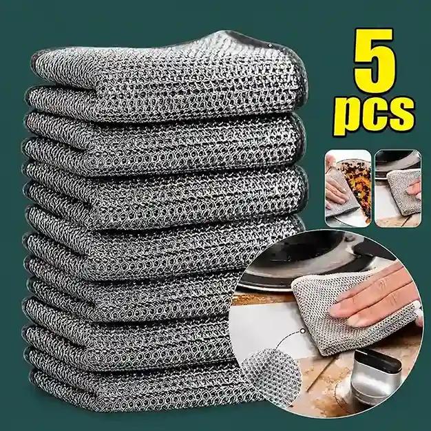5PCS Heavy Duty Steel Wire Cleaning Scrub Pads Set