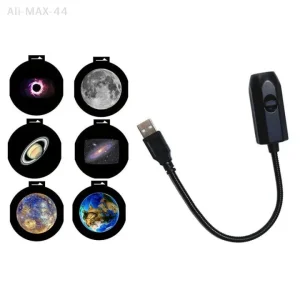 6-in-1 rotatable USB moon light projector with interchangeable space discs