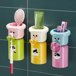 Cute Dopamine magnetic wall-mounted toothbrush holder with colorful cartoon cup design 1