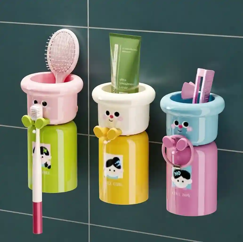 Cute Dopamine magnetic wall-mounted toothbrush holder with colorful cartoon cup design 1