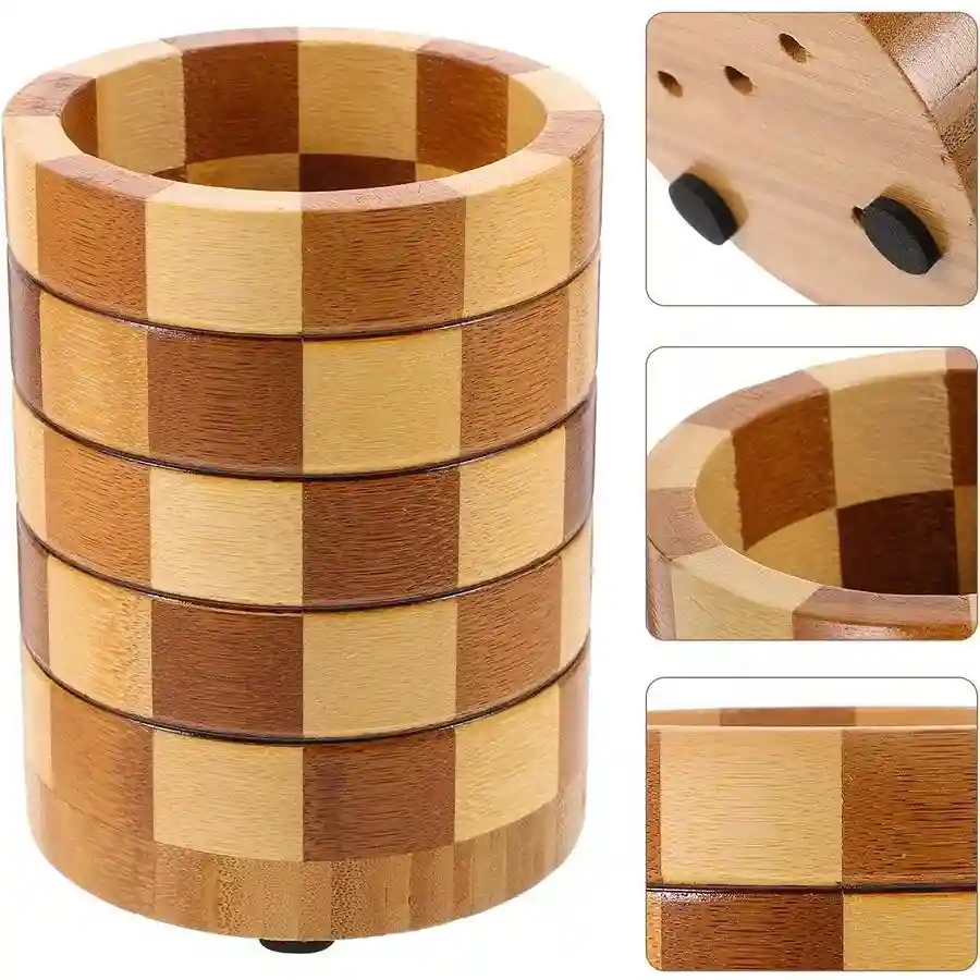 Natural wooden spoon holder with checkered design for kitchen utensils 1