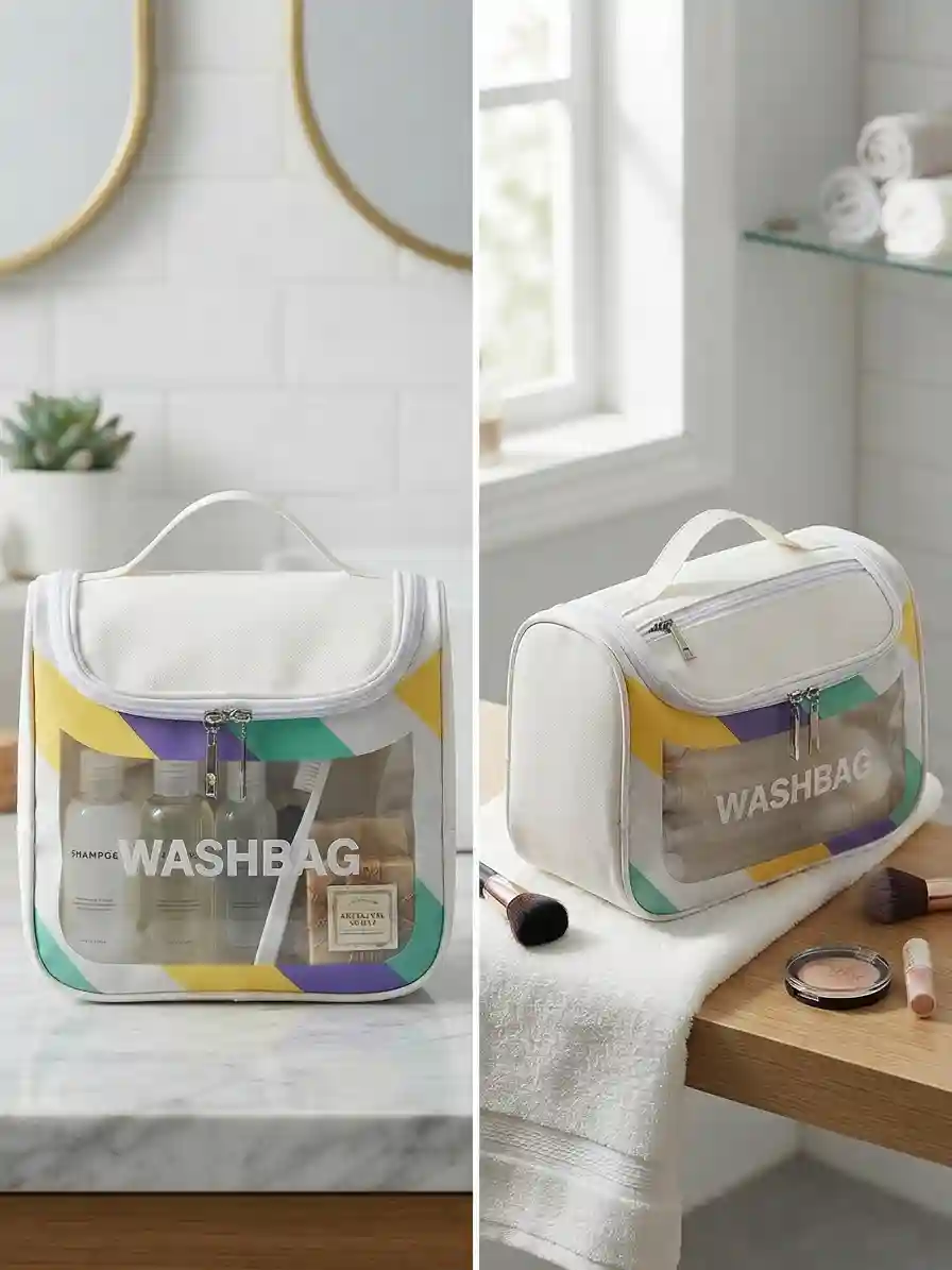 Portable transparent travel makeup and skincare wash bag organizer 1