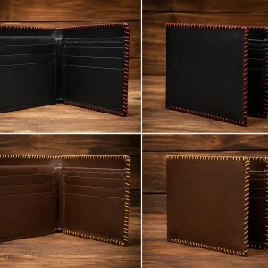Hand Stitched Leather Wallet - Red Thread