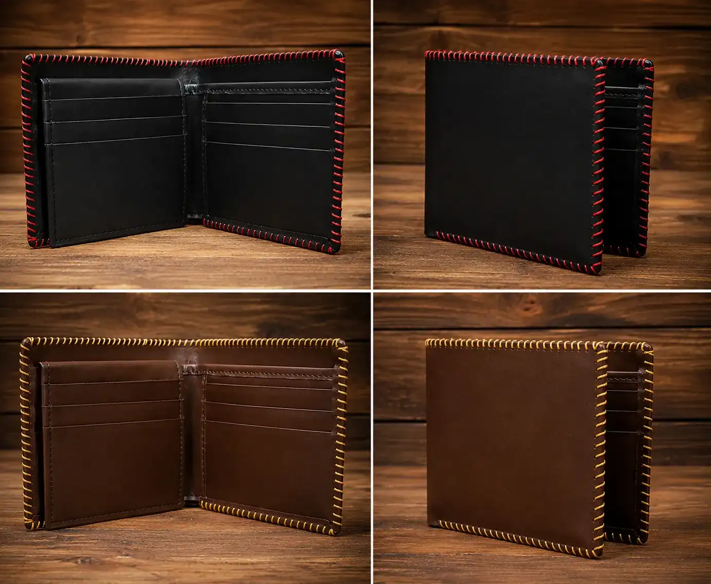 Hand Stitched Leather Wallet - Red Thread