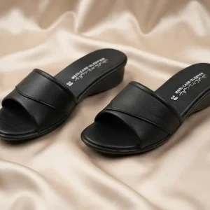 Women's Black Medicated Soft Sole Low Wedge Slippers